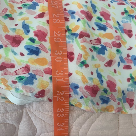 GIBSON size MP dress white background with colorful print tie at neck gorgeous - Picture 12 of 12